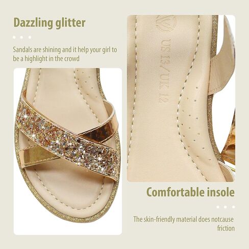 Lselom Girls Sandals لطيف فتحة اصبع القدم الصنادل بريق بريق حفل زفاف الأميرة شقق الصيف in Kuwait