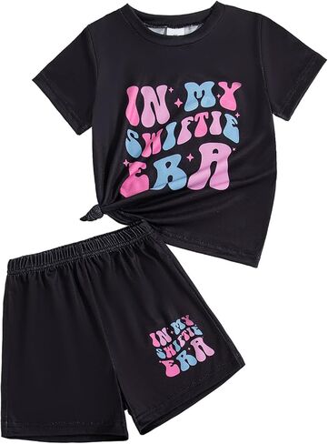 ملابس فتيات صغيرة فتيات الملابس الصيفية رسومات رسومية طباعة قميص وقصيرة 2pcs مجموعة الملابس 2-7T in Kuwait