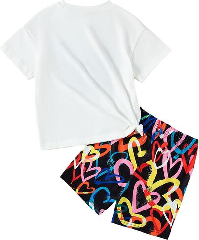 Toddler Girls Clothes Summer Outfits Graphic Letter Print Tee Shirt and Shorts 2Pcs Clothing Set 2-7T in Kuwait