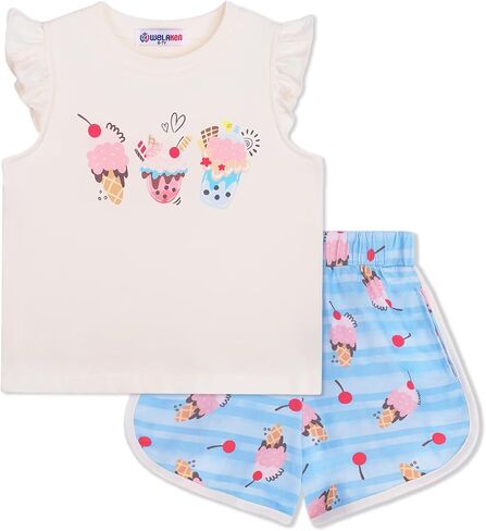 WELAKEN Girls Summer Outfits Cotton Ruffle Top and Shorts Set in Saudi Arabia