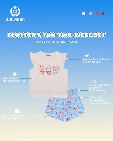 WELAKEN Girls Summer Outfits Cotton Ruffle Top and Shorts Set in Saudi Arabia