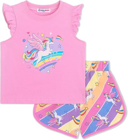 WELAKEN Girls Summer Outfits Cotton Ruffle Top and Shorts Set in Saudi Arabia