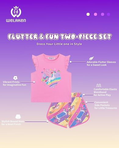 WELAKEN Girls Summer Outfits Cotton Ruffle Top and Shorts Set in Saudi Arabia