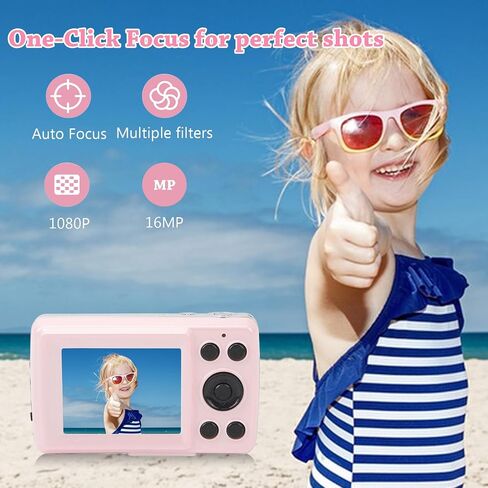 Digital Camera, FHD 1080P Kids Camera 16MP Digital Cameras 2.4 Inch Display, 16X Zoom, Compact Small Camera Gift for Kids Boys Girls Students (Roseate) in Saudi Arabia