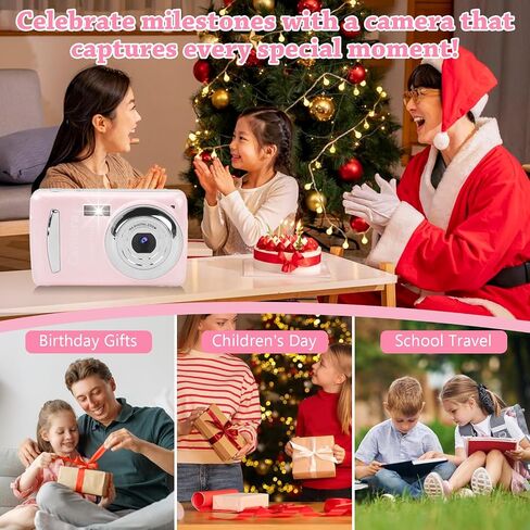 Digital Camera, FHD 1080P Kids Camera 16MP Digital Cameras 2.4 Inch Display, 16X Zoom, Compact Small Camera Gift for Kids Boys Girls Students (Roseate) in Saudi Arabia