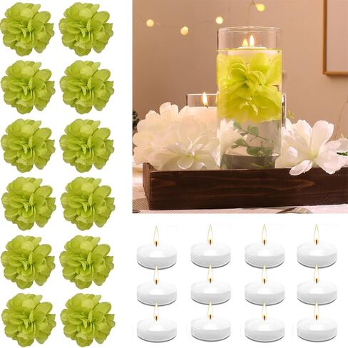 24 Pcs Floating Candles for Centerpieces and Floating Flowers Artificial Flowers Head Vase Filler for Party Home Table Wedding Centerpieces Decoration (Blue) in Kuwait