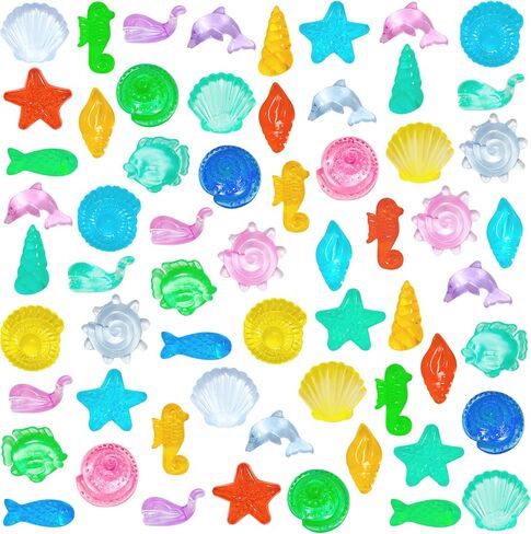 QEQEKAKA 100pcs Ocean Sensory Bin Kit - Plastic Seashells Acrylic Gems for Diving Toys, Vase Filler Decor, Mermaid Pool Toy Treasure Hunt (0.5"-1.3" Fake Beach Shells) in Saudi Arabia