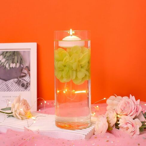 24 Pcs Floating Candles for Centerpieces and Floating Flowers Artificial Flowers Head Vase Filler for Party Home Table Wedding Centerpieces Decoration (Blue) in Kuwait