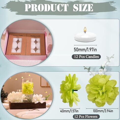 24 Pcs Floating Candles for Centerpieces and Floating Flowers Artificial Flowers Head Vase Filler for Party Home Table Wedding Centerpieces Decoration (Blue) in Kuwait