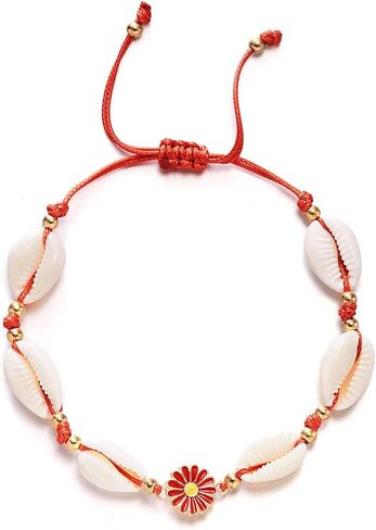 Boho Shell Bracelet for Women Adjustable Natural Cowrie Shell Bracelet Dainty Colour Daisy Flower Bracelet Handmade White Seashell Bracelet Summer Beach Jewelry for Women in Saudi Arabia