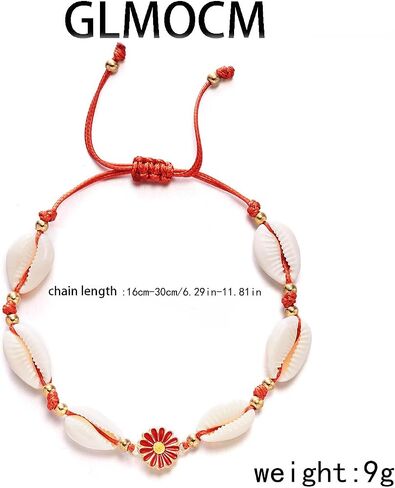 Boho Shell Bracelet for Women Adjustable Natural Cowrie Shell Bracelet Dainty Colour Daisy Flower Bracelet Handmade White Seashell Bracelet Summer Beach Jewelry for Women in Saudi Arabia