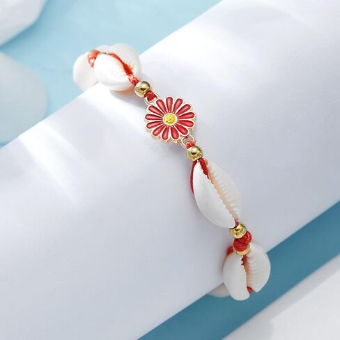 Boho Shell Bracelet for Women Adjustable Natural Cowrie Shell Bracelet Dainty Colour Daisy Flower Bracelet Handmade White Seashell Bracelet Summer Beach Jewelry for Women in Saudi Arabia
