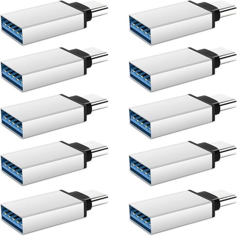 [10 حزم] محول USB إلى USB C، محول كابل شاحن من النوع C أنثى إلى ذكر لهاتف iPhone 15 14 13 Pro Max Plus، Apple Watch Ultra iWatch 9 8 7، MacBook Pro، iPad 10 9، Samsung Galaxy S20-23، فضي in Saudi Arabia