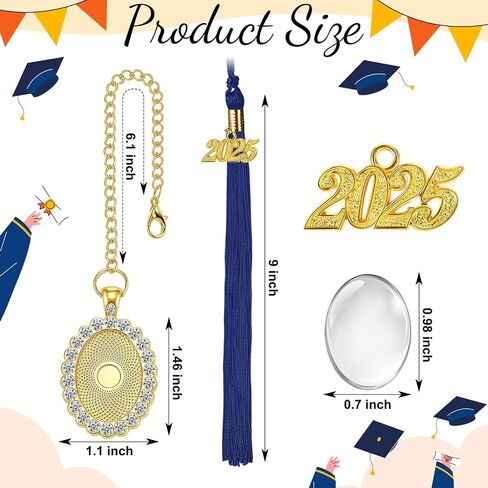 XUNYEE 2 PCS التخرج Tassel Memorial Photo Charm 2025 Cap Cap Tassels إطار الصورة مع سلسلة لخريج ملاط ​​غلاف جريبر (أبيض) in Kuwait