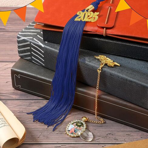 XUNYEE 2 PCS التخرج Tassel Memorial Photo Charm 2025 Cap Cap Tassels إطار الصورة مع سلسلة لخريج ملاط ​​غلاف جريبر (أبيض) in Kuwait