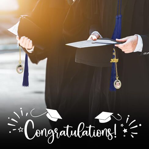 XUNYEE 2 PCS التخرج Tassel Memorial Photo Charm 2025 Cap Cap Tassels إطار الصورة مع سلسلة لخريج ملاط ​​غلاف جريبر (أبيض) in Kuwait