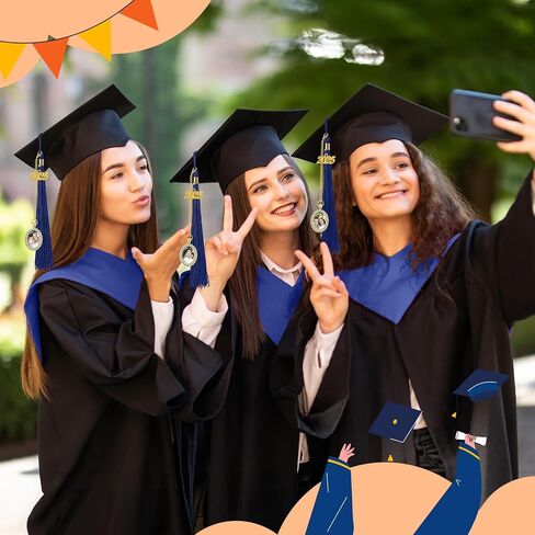 XUNYEE 2 PCS التخرج Tassel Memorial Photo Charm 2025 Cap Cap Tassels إطار الصورة مع سلسلة لخريج ملاط ​​غلاف جريبر (أبيض) in Kuwait