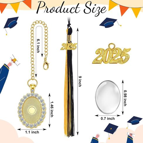 XUNYEE 2 PCS التخرج Tassel Memorial Photo Charm 2025 Cap Cap Tassels إطار الصورة مع سلسلة لخريج ملاط ​​غلاف جريبر (أبيض) in Kuwait