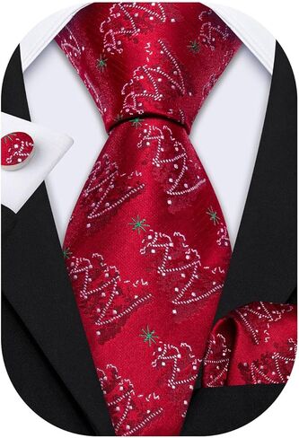 Barry.Wang Christmas Ties for Men Necktie Festival Tie Sets Xmas Tree Snowflakes Handkerchief Cufflinks Party Holiday in Saudi Arabia