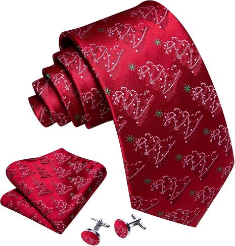 Barry.Wang Christmas Ties for Men Necktie Festival Tie Sets Xmas Tree Snowflakes Handkerchief Cufflinks Party Holiday in Saudi Arabia