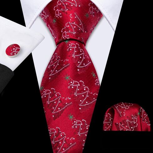 Barry.Wang Christmas Ties for Men Necktie Festival Tie Sets Xmas Tree Snowflakes Handkerchief Cufflinks Party Holiday in Saudi Arabia