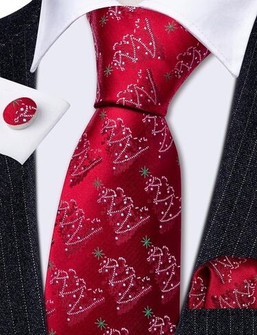 Barry.Wang Christmas Ties for Men Necktie Festival Tie Sets Xmas Tree Snowflakes Handkerchief Cufflinks Party Holiday in Saudi Arabia