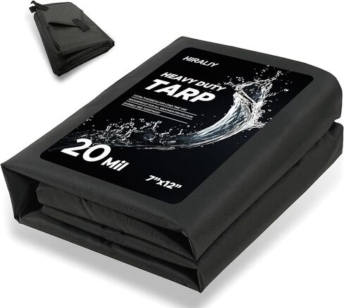 HIRALIY 20 Mil Heavy Duty Waterproof Tarp, 7x12ft Black Tarpaulin with Reinforced Webbing Loops, Multipurpose Oxford Canvas Tarp for Firewood, Roof, Camping, Pool in Saudi Arabia