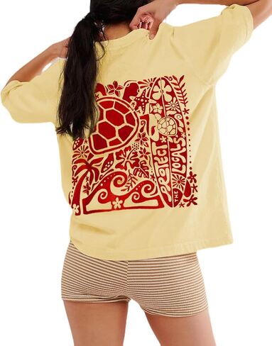 Vintage Oversized Flower Graphic Tees Cute Surfboard Palm Baggy T-Shirts Summer Preppy Beach Tops Teen Girls Clothes in Saudi Arabia