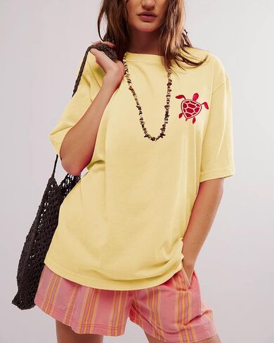 Vintage Oversized Flower Graphic Tees Cute Surfboard Palm Baggy T-Shirts Summer Preppy Beach Tops Teen Girls Clothes in Saudi Arabia