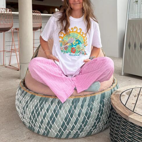 Vintage Oversized Flower Graphic Tees Cute Surfboard Palm Baggy T-Shirts Summer Preppy Beach Tops Teen Girls Clothes in Saudi Arabia
