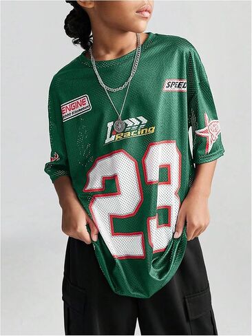 Verdusa Girl's Oversized Jersey Shirts Number Y2k Tops Letter Print Vintage Tees in Saudi Arabia
