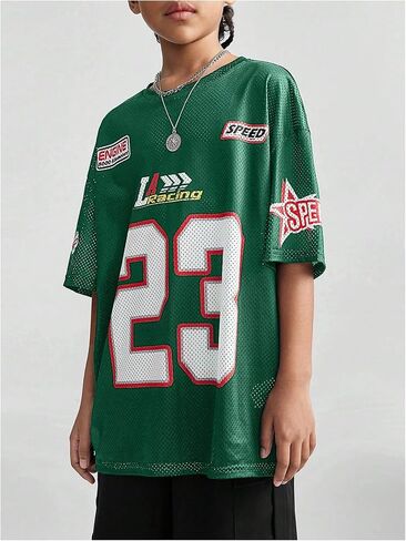 Verdusa Girl's Oversized Jersey Shirts Number Y2k Tops Letter Print Vintage Tees in Saudi Arabia