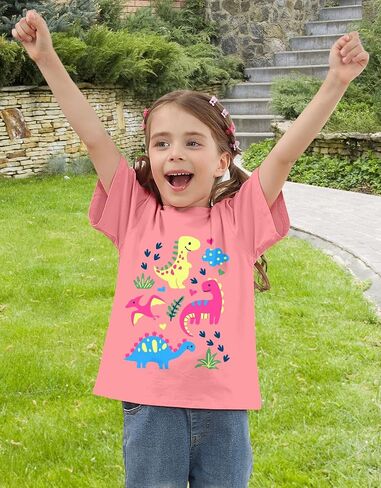 Toddler Girls Clothes T-Shirt Short Sleeve Graphic Tee Cartoon Dinosaur 2-6T Girl Shirt Summer in Saudi Arabia