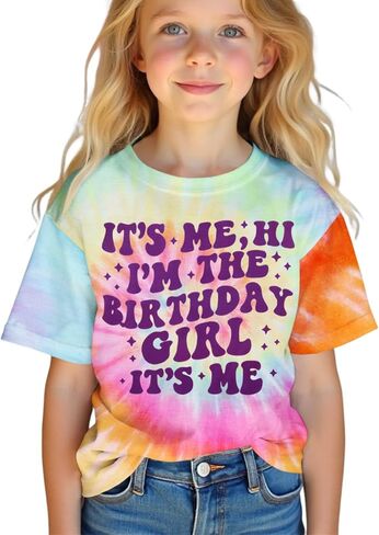 Its Me Hi Im The Birthday Girl Shirt Kids Girl Tie Dye Birthday T-Shirt B-Day Party Outfit Tees Tops 6-12 Years in Saudi Arabia