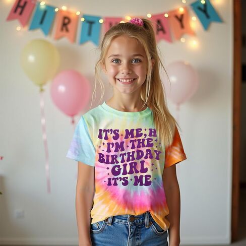 Its Me Hi Im The Birthday Girl Shirt Kids Girl Tie Dye Birthday T-Shirt B-Day Party Outfit Tees Tops 6-12 Years in Saudi Arabia