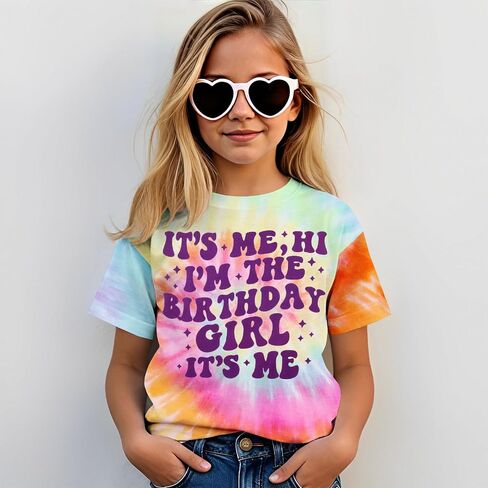 Its Me Hi Im The Birthday Girl Shirt Kids Girl Tie Dye Birthday T-Shirt B-Day Party Outfit Tees Tops 6-12 Years in Saudi Arabia