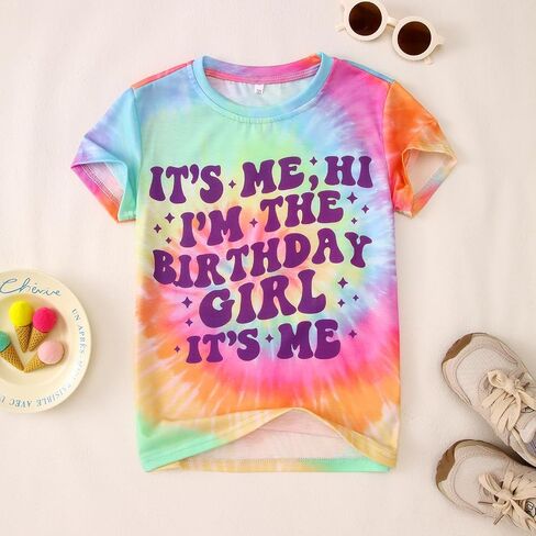 Its Me Hi Im The Birthday Girl Shirt Kids Girl Tie Dye Birthday T-Shirt B-Day Party Outfit Tees Tops 6-12 Years in Saudi Arabia