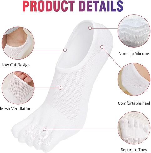 Hellomamma No Show Toe Socks for Men: 5 Finger Hidden Cotton Low Cut Socks for Running Walking Sports 4 Pairs Size 6-15 in Saudi Arabia
