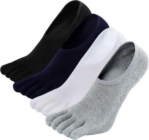 Hellomamma No Show Toe Socks for Men: 5 Finger Hidden Cotton Low Cut Socks for Running Walking Sports 4 Pairs Size 6-15 in Saudi Arabia