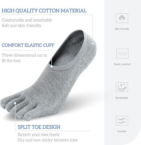 Hellomamma No Show Toe Socks for Men: 5 Finger Hidden Cotton Low Cut Socks for Running Walking Sports 4 Pairs Size 6-15 in Saudi Arabia