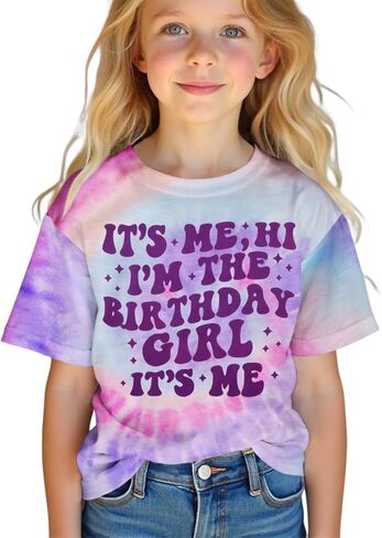 Its Me Hi Im The Birthday Girl Shirt Kids Girl Tie Dye Birthday T-Shirt B-Day Party Outfit Tees Tops 6-12 Years in Saudi Arabia