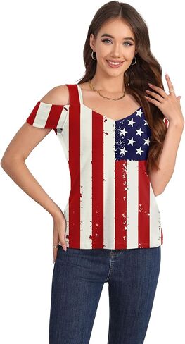 قمصان نسائية صيفية بأكمام قصيرة وأكتاف باردة ورقبة على شكل حرف V فضفاضة تناسب الأساسية تي شيرت كاجوال وبلوزات in Kuwait