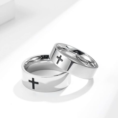 Men's Cross Ring Stainless Steel Black/Silver 6mm/8mm Faith Engagement Wedding Promise Band Ring Jewelry size 8-12 in Kuwait