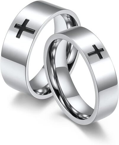 Men's Cross Ring Stainless Steel Black/Silver 6mm/8mm Faith Engagement Wedding Promise Band Ring Jewelry size 8-12 in Kuwait