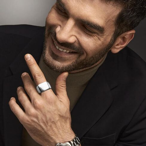 9 Pcs Men's Stainless Steel Vintage Signet Ring Set: Square, Pinky, Thumb, Chunky, Thin Band, Cuban Link, Biker Rings for Men in Saudi Arabia