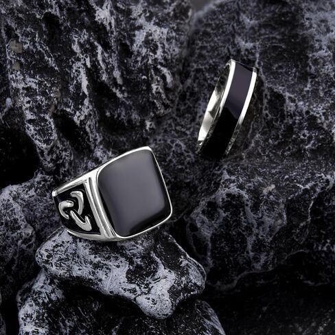 9 Pcs Men's Stainless Steel Vintage Signet Ring Set: Square, Pinky, Thumb, Chunky, Thin Band, Cuban Link, Biker Rings for Men in Saudi Arabia