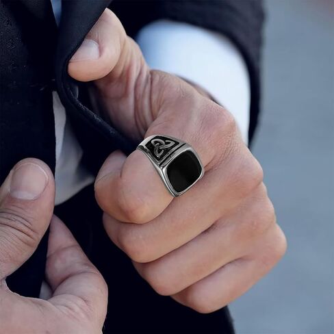 9 Pcs Men's Stainless Steel Vintage Signet Ring Set: Square, Pinky, Thumb, Chunky, Thin Band, Cuban Link, Biker Rings for Men in Saudi Arabia