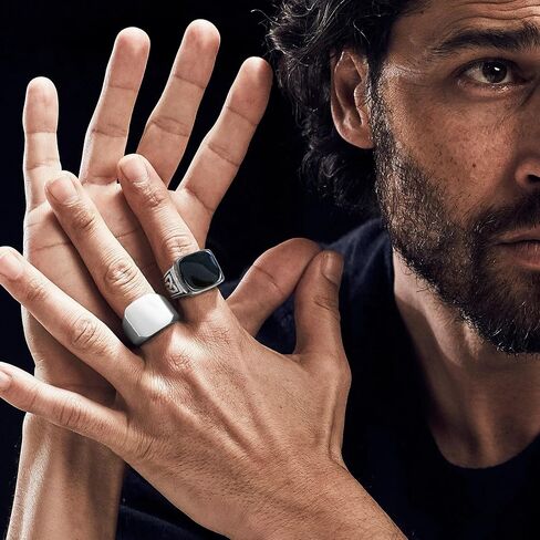 9 Pcs Men's Stainless Steel Vintage Signet Ring Set: Square, Pinky, Thumb, Chunky, Thin Band, Cuban Link, Biker Rings for Men in Saudi Arabia