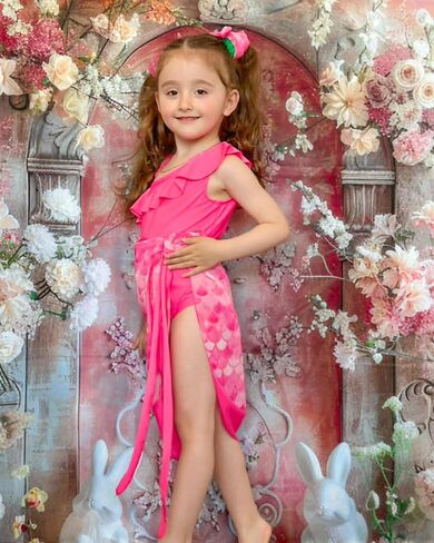 Hintina Toddler Girl One Piece Swimsuit مع التستر على تنورة السباحة بدلة السباحة 2-7y in Saudi Arabia