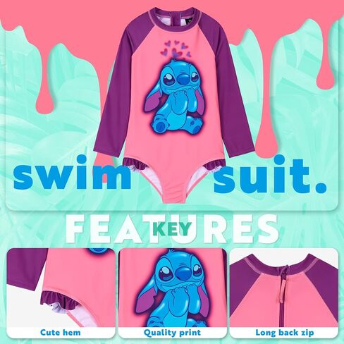 Disney Girls One Piece Swimsuit, Long Sleeve Swimming - Girls Gifts in Saudi Arabia